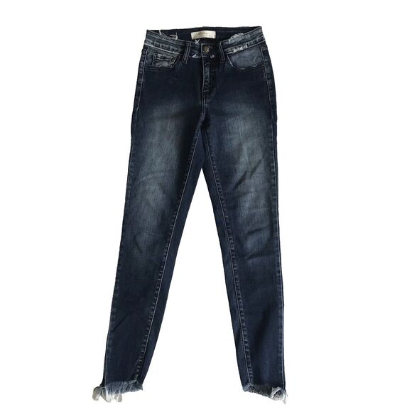 KANCAN Women’s Stretch Jeans Estilo Raw Hem Size 25 Cut 6162 Blue Distressed EUC - Picture 1 of 13